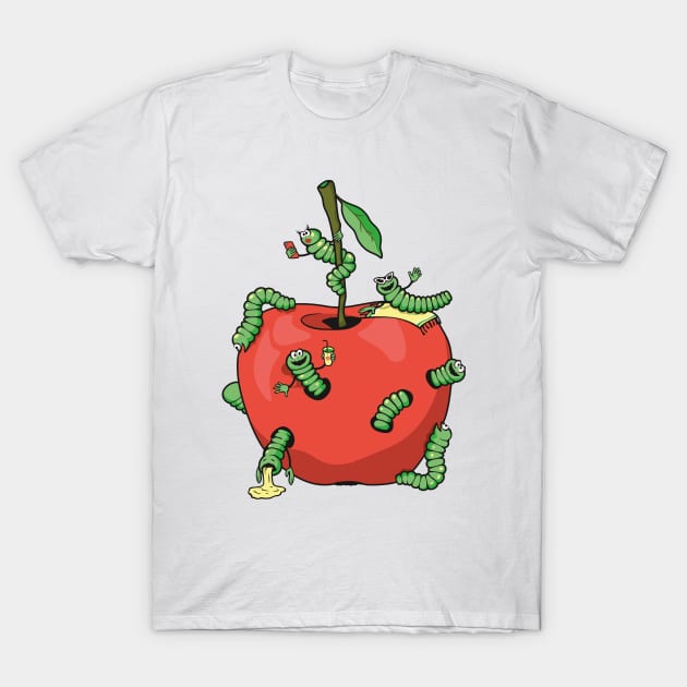 Funny worms in the apple T-Shirt by lents